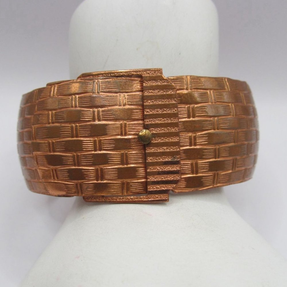 Vintage Wide Copper Belt Buckle Bangle Bracelet